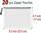 AUSTARK 20 Pcs Zipper File Bags, Plastic Mesh Pouch, Board Game Storage Bag, Waterproof Bags for Office School (A5 Size 9.2''x6.7'', White and Black)