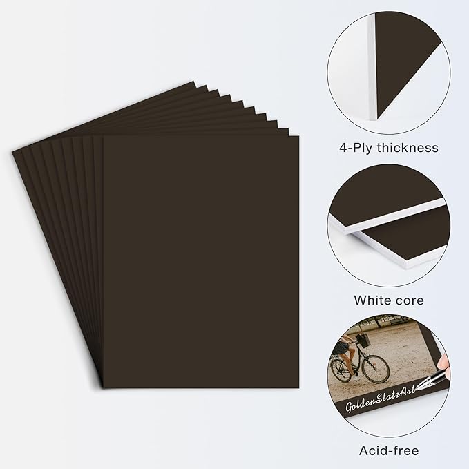 Golden State Art, 8.5x11 Uncut Photo Mat Matboard - Black Uncut Mats for DIY Projects, Presentation Boards, Art Crafts, Prints (50 Pack)