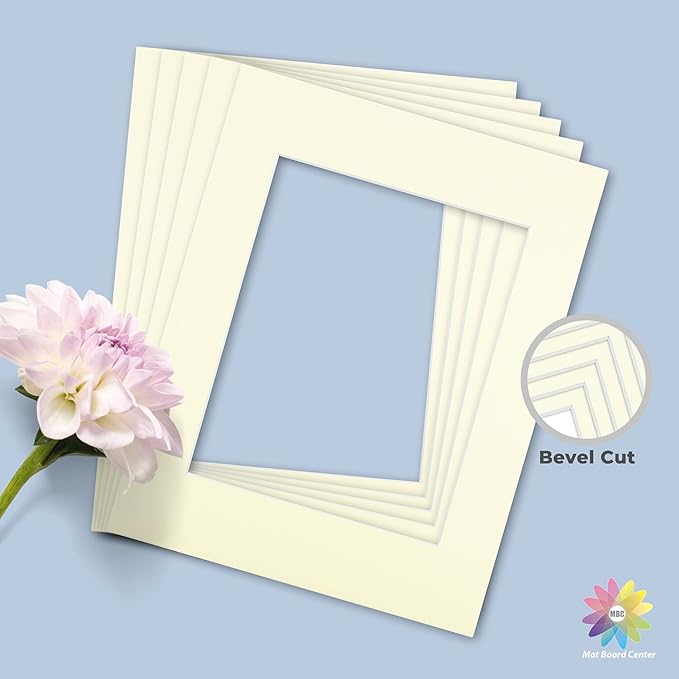 Mat Board Center, Pack of 10, 11x14 for 8x10 Ivory Color Mats - Bevel Cut, Acid Free, 4-ply Thickness, White Core - for Pictures, Photos, Framing