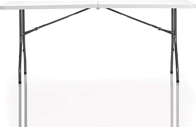 Cosco 6ft Fold-in-Half Blow Molded Folding Table, Indoor/Outdoor, Comfort Handle, Lightweight Plastic Construction - White
