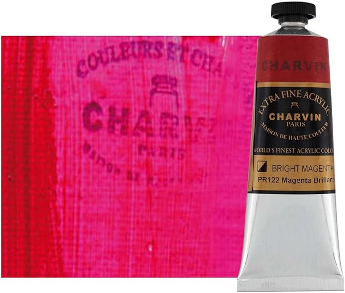 Charvin Extra Fine Professional Acrylic Paint - Bright Magenta, 60ml Tube, Triple-Milled, Lightfast Pigments, Open Stock Artist Acrylic Paints in Nature-Inspired Hues