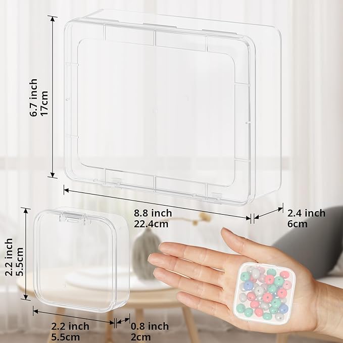 Mathtoxyz Bead Organizer Box, 31Pcs Small Beads Organizers and Storage Plastic Cases Mini Clear Dimond Storage Containers Boxes with Hinged Lid and Rectangle for Bracelet Making DIY Jewelry Craft Nail