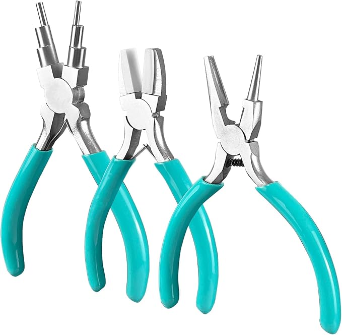 3-Piece jewelry pliers set includes a 6-in-1 bail making looping pliers, nylon jaw pliers, and Wire Looping and Bending plier tools for crafting, beading, and repairing