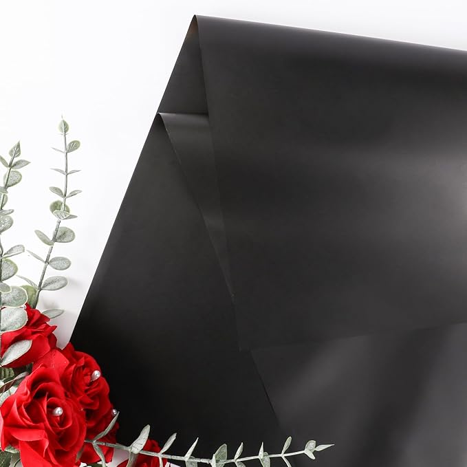 FUHITIM 20 Sheets Flower Wrapping Paper - Waterproof Floral Bouquet Packaging Paper for DIY Crafts，Florist Supplies Packaging Paper for Wedding Birthday Gift (Misty Black)