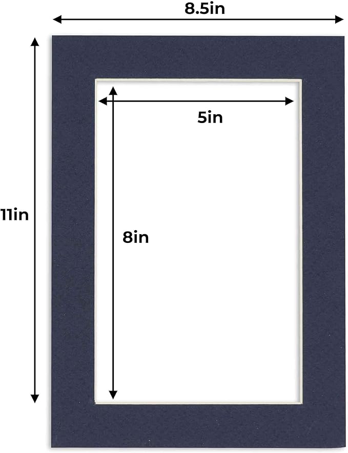 5.5x8.5 Mat for 8.5x11 Frame - Precut Mat Board Acid-Free Show Kit with Backing Board, and Clear Bags Navy 5.5x8.5 Photo Matte Made to Fit a 8.5x11 Picture Frame Matboard for Framing, Pack of 1 Mat
