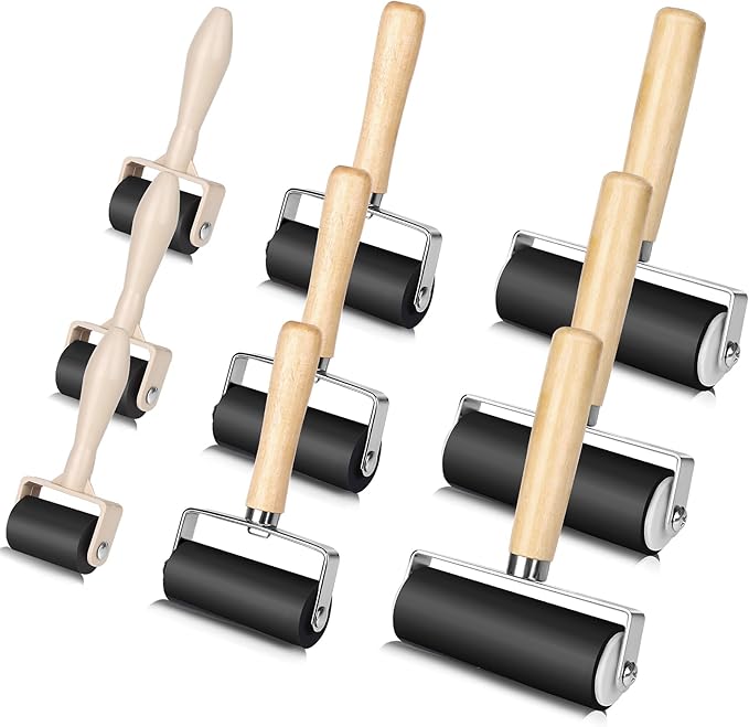 9 Pack Rubber Brayer Roller 1.4/2.4/4 Inch Art Craft Roller Hard Rubber Brayer Rollers for Gluing Printing Printmaking in Application Wallpapers Stamping Oil Painting Scrapbooks