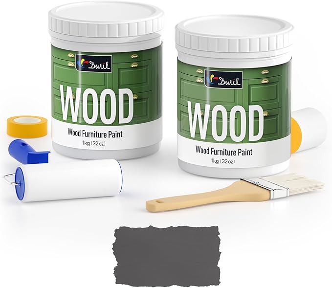 DWIL Matte Finish Furniture Paint - 64 Oz Wood Paint for Cabinets, Doors, Tables, and Dressers Refinishing - Water-Based, Non-Toxic & Odorless, Easy to Apply(Anthracite Gray)-With Tools