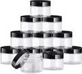 SATINIOR 12 Pack 6 oz Plastic Container Jars with Lids Round Clear Travel Cosmetic Container Slime Jars for Toiletries, Lotion, Cream, Ointments, Makeup, Rhinestone, Samples, Kitchen Storage(Black)