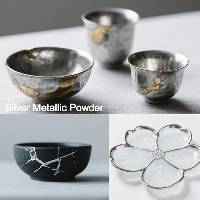 Renfio Metallic Pigment Powder,Silver Mica Powder for Resin,50ml Silver Resin Color Pigment for Kintsugi,Polymer Clay,Crafts,Slime,Candle,Nail,Paint,Fabric,Festival,Decoration