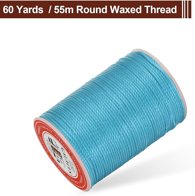 uxcell Round Leather Sewing Waxed Thread, 55m / 60 Yards Wax Polyester String, 0.8mm Waxed Stitching Cord for Leather Crafts, Bookbinding, Bracelets Braided, Lake Blue