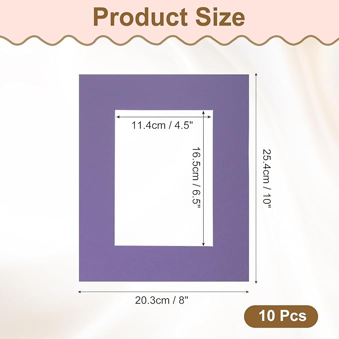 uxcell 10Pcs Picture Mats, 8 x 10 Mat Board Center for 5 x 7 Pictures Acid Free White Core Bevel Cut Frame Mattes for Display Art Measuring, Purple