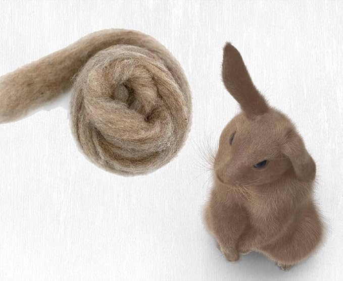 Revolution Fibers Carded Corriedale Wool Sliver - Furry Friends | 100% Natural 29 Micron Bulky Wool | Perfect for Needle Felting, and Wet Felting (Rabbit Brown)