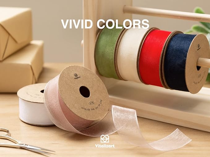 Vitalizart Sage Green Ribbon Organza Sheer Ribbon 1 inch x 30 Yd Handmade Fabric Ribbons for Gift Wrapping Christmas Tree Crafts Bows Wedding Invitations Wreaths Wrap