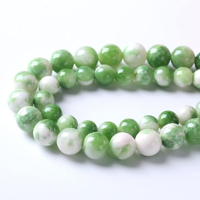60pcs 6mm Natural Green White Persian Jade Stone Round Beads for Jewelry Making Loose Spacer Beads DIY Bracelets Necklaces 15" (6mm, Green Persian Jade)
