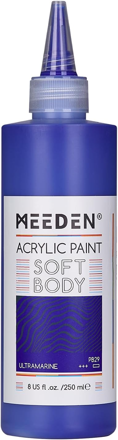MEEDEN Soft Body Acrylic Paint: Ultramarine Blue Matte Finish - 250ml/8.45oz Bulk Acrylic Colors in Ergonomic Bottle - Fluid Flow Art Paints for Artists Canvas Painting