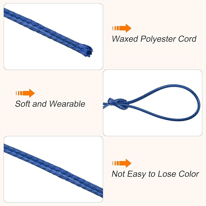 MECCANIXITY Waxed Cord 1.5mm Waxed Polyester Cord 175 Yard Wax String for Bracelet Making,Necklaces, Beading,Jewelry Making and DIY Crafts(Dark Blue)