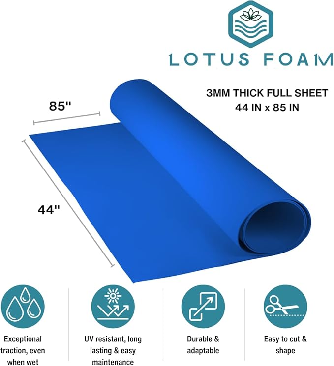 LotusFoam Large 3mm EVA Foam Sheet - 44"x 85" High Density Foam 130 kg/m3 for Cosplay, Costumes, Crafts, Flooring, Outdoor Use - 35 Colors (Sky Blue) - Sky Blue