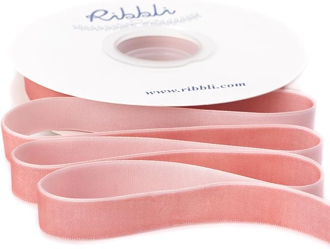 Ribbli Rose Gold Velvet Ribbon 5/8 Inches Continuous10 Yard Spool Dusty Pink Christmas Ribbon for Gift Wrapping Crafts Home Decor