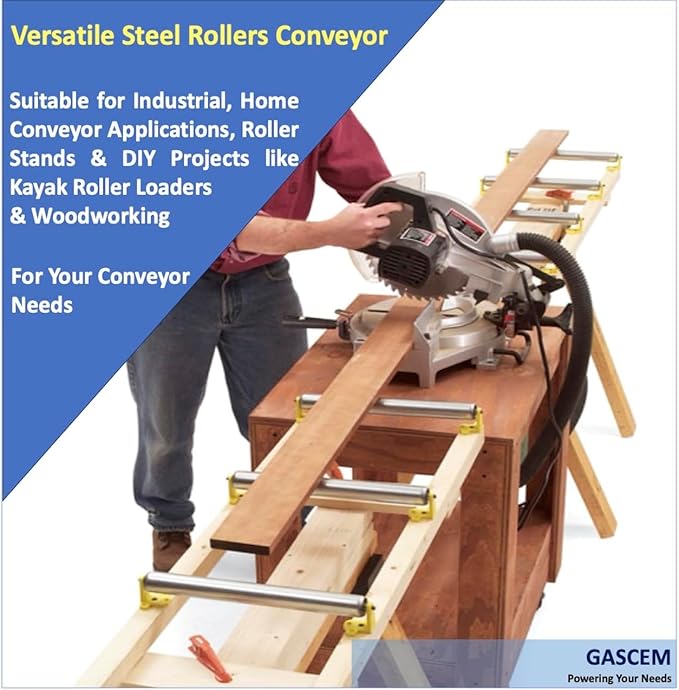 Pack of 2 10"BF Long Roller and Bracket l 1.5"Ø Galvanized Steel Conveyor Roller I Set of Roller and Bracket Versatile as Support Rollers for Woodworking, Roller Stand or Bike Rollers Conveyor Rollers