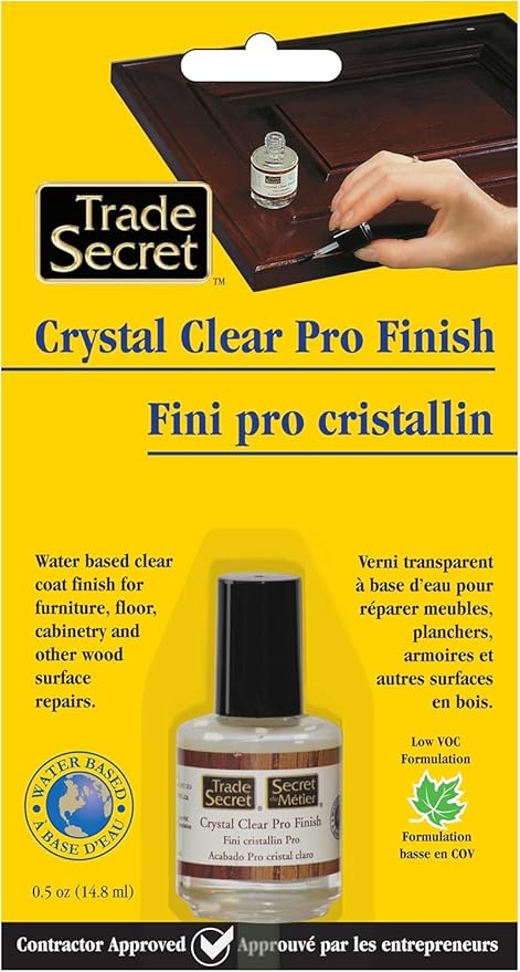 Trade Secret Crystal Clear Pro Finish, Furniture Repair Touch Up Coat, Clear Polyurethane Scratch and Water Protection, Wood Varnish and Polish, Paint and Stain Compatible, 0.5 oz (14.8 ml)