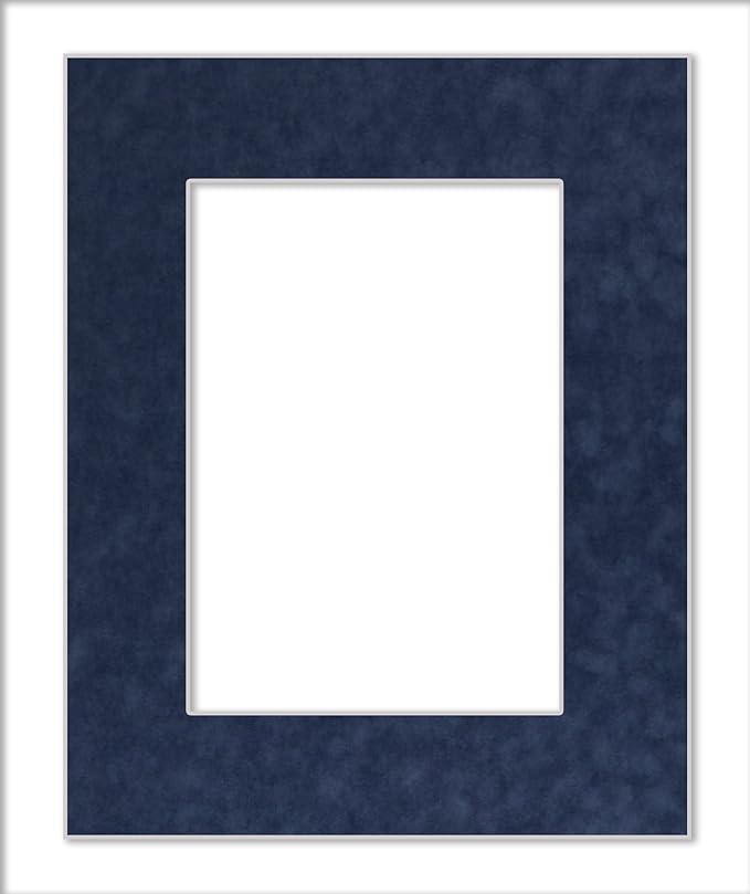Pack of Ten Acid Free 8x10 Mats Bevel Cut for 5x8 Photos - Navy Suede Precut Matboards With Backing Boards and Self Seal Photo Mat Bags For Pictures, Photos, Framing - 4-ply Thickness