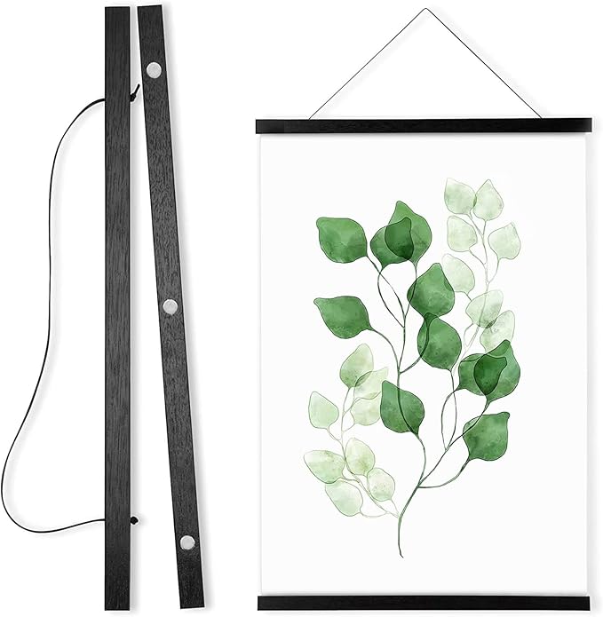 WITCOLOR Magnetic Poster Hanger Frame, 19x13 19x25 19x27 Poster Frame Wooden Magnetic Hanging Kit for Walls Map Picture Diamond Painting Canvas Artwork (Black)