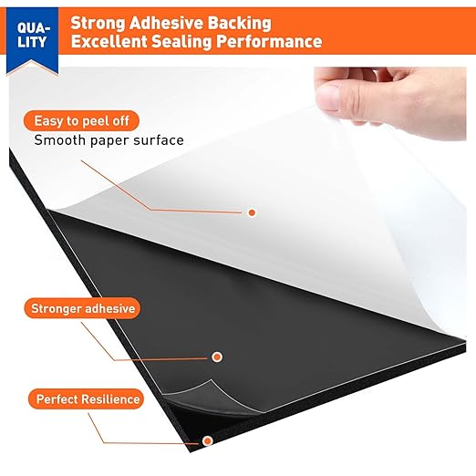 MAGZO 5Pcs Adhesive Foam Padding 1/8 in Thick X 12 in X 8 in,Closed Cell Foam Sheets Neoprene Rubber Self Stick Pads Anti Vibration Pads,Black (12in x 8in x 1/8in, 5Pcs)
