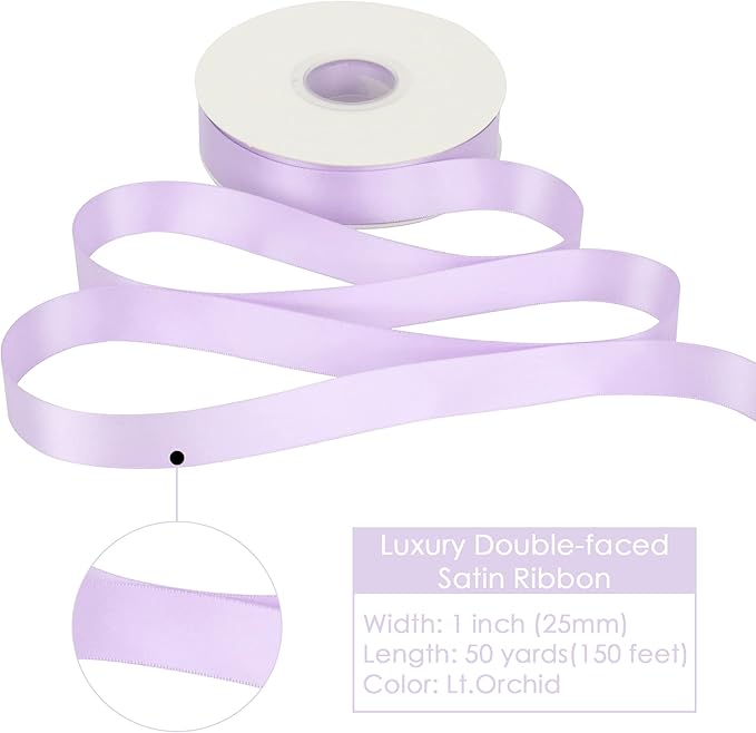 HUIHUANG Light Purple Ribbon Lavender Satin Ribbon 50 Yards Double Face Silk Satin Ribbons for Easter Day Gift Basket Gift Wrapping Wreath Bows Making Wedding Floral Bouquet Invitation Decor