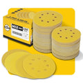 100PCS 5 Inch 125mm 8 Hole Sanding Discs Sandpaper Mixed Grits - Premium Gold Round Hook and Loop for Random Orbital Sander (60, 80, 120, 220, 320 Grit Variety Pack)