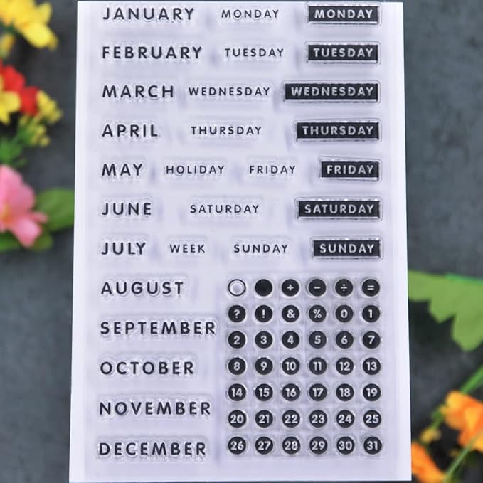 Calendar Month Week Date December Monday Holiday Sunday Clear Stamps for Card Making Decoration and DIY Scrapbooking 2111511