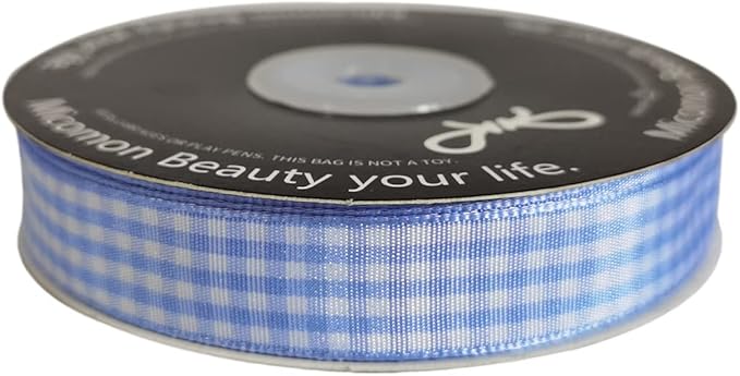 Light Blue Gingham Plaid Checked Ribbon 25 Yard Each Roll 100% Polyester (5/8", Light Blue)