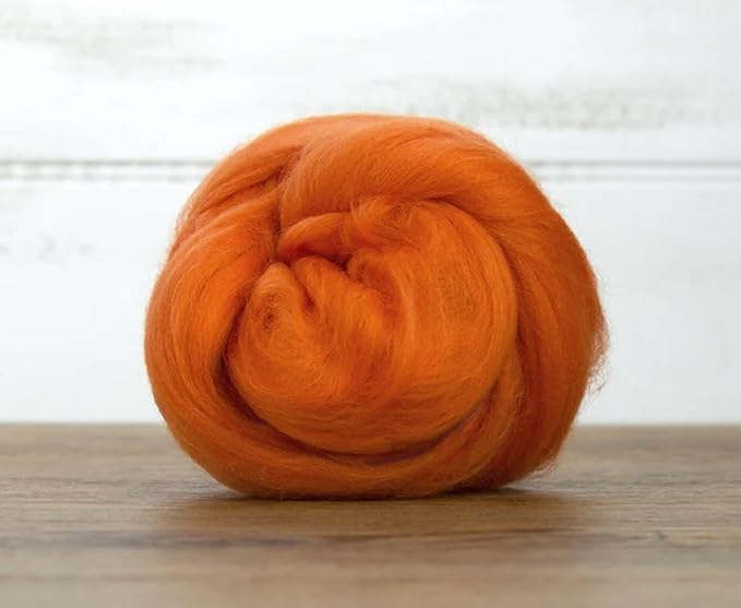 Revolution Fibers Merino Wool Roving | Premium Combed Wool Top | 22 Micron, Perfect for Felting Projects, Spinning, Wall Hangings and Tapestry (Pumpkin)