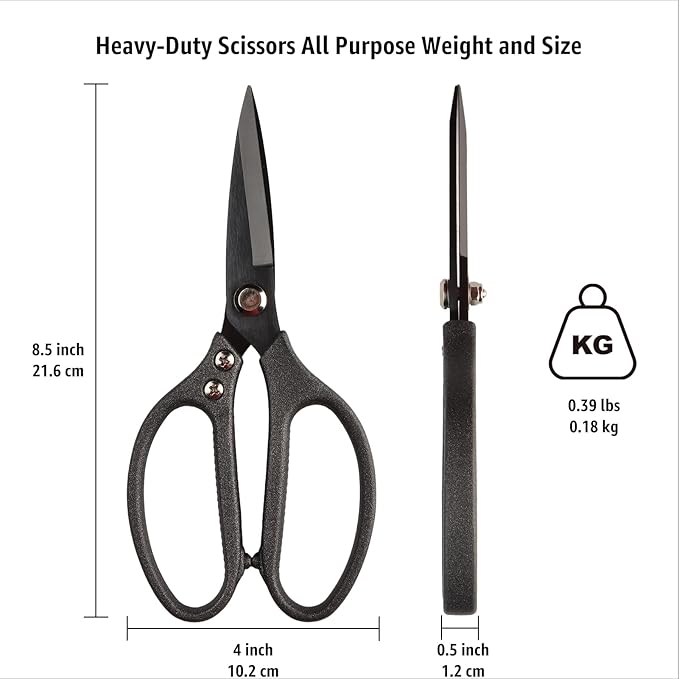Heavy Duty All Purpose Scissors, Stainless Steel Blades, Frosted Gray Comfort Grip Handle, 8.5 Inch Professional Multipurpose Utility Sharp Shears for Kitchen, Garden, Office, Craft, Sewing