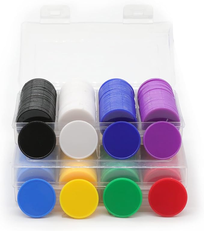 Set of 100 Opaque Plastic Learning Counters Mini Poker Chips Game Tokens with Storage Box (Black+White, 1.58 Inch)
