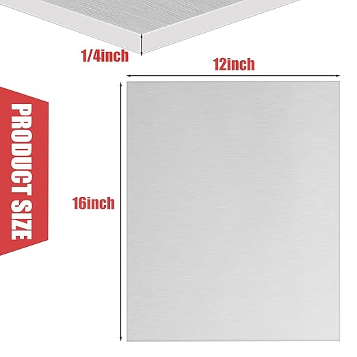 6061 Aluminum Sheet Plate, 12" x 16" x 1/4" Thickness Heavy Duty Aluminum Sheets Plates with Protective Film, Rectangle Aluminum Plate Solid Metal Sheet Plate for DIY Projects Base Plate