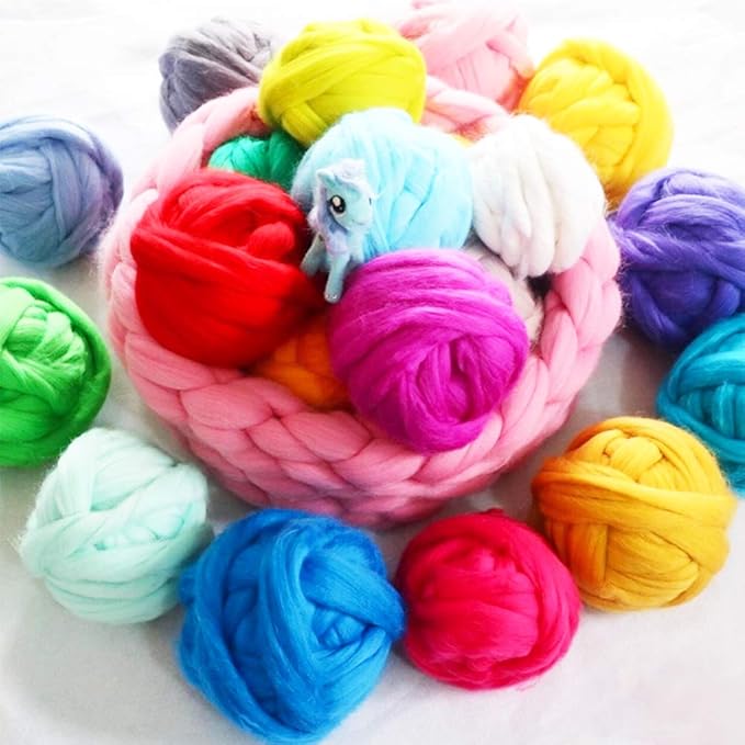 3.53oz Wool Roving Yarn, Wool Felting Supplies, Pure Wools, Chunky Yarn, Spinning Wool Roving for Needle Felting Wet Felting DIY Hand Spinning (Dark Blue)
