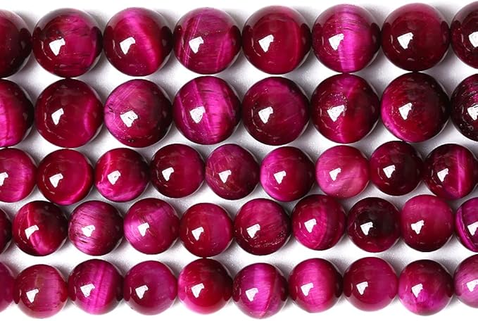 Natural Rose Red Tiger Eye Agate Stone Round Loose Beads for Jewelry Making Semi-Precious Beads DIY Bracelet Necklace 6mm 61pcs (Rose Red Tiger Eye Stone, 6mm)