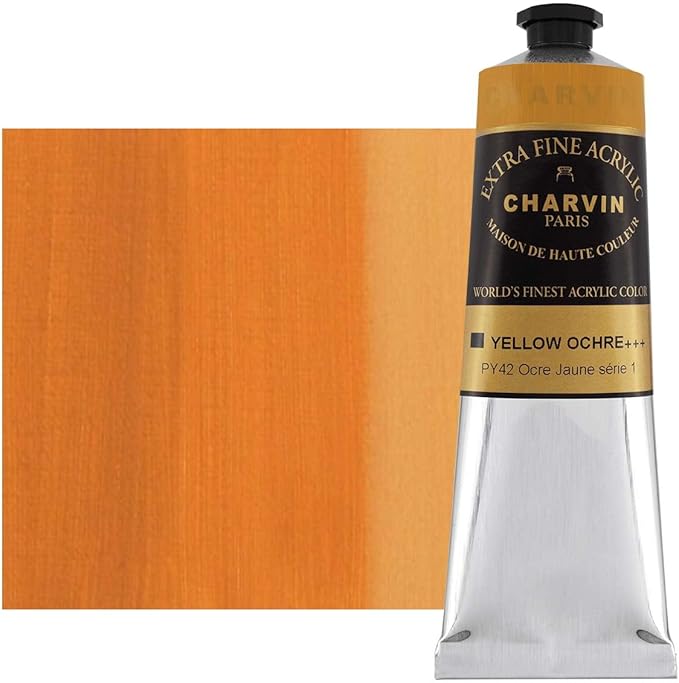 Charvin Extra Fine Professional Artist Acrylic Paint Colors, Nature Themed Hues, 150ml Yellow Ochre