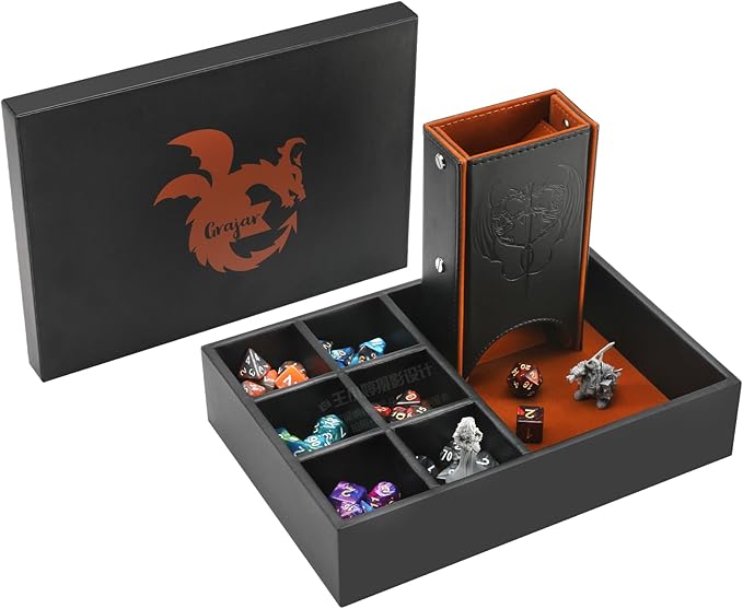3 in 1 Dice Tray and Tower with Storage, Portable Dice Box for DND, D&D, MTG - Brown