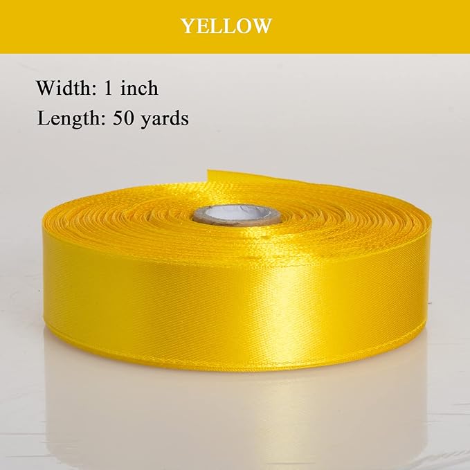 1 Inch Yellow Solid Satin Ribbon, 50 Yards Craft Fabric Ribbon for Gift Wrapping Floral Bouquets Wedding Party Decoration