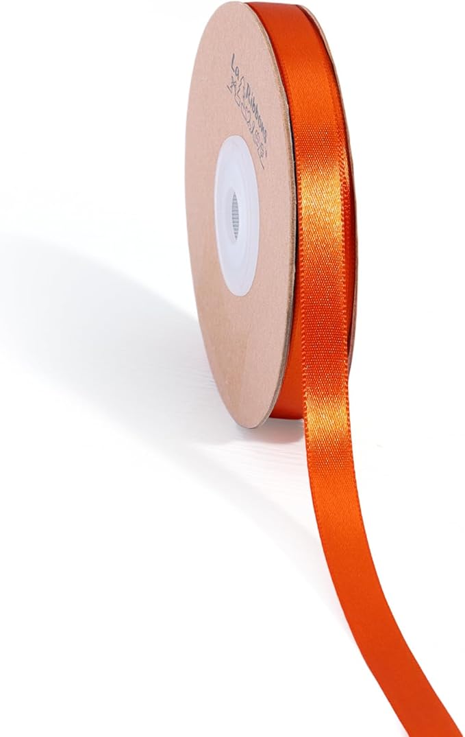 LaRibbons Orange Satin Ribbon 3/8 Inch 50 Yards Thin Luxury Double Faced Russet Orange Silk Ribbon for Flower Bouquet Crafts Gift Wrapping Wedding Fall Decoration