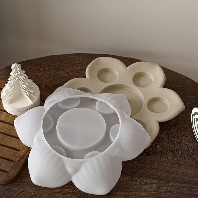 Large Size Lotus Tealight Candles Holder Resin Mold, 7 Empty Spaces 3D Flower Candlestick Epoxy Casting Silicone Molds, Big Tea Light Candle Holders Paint Tray Palette Resin Mold