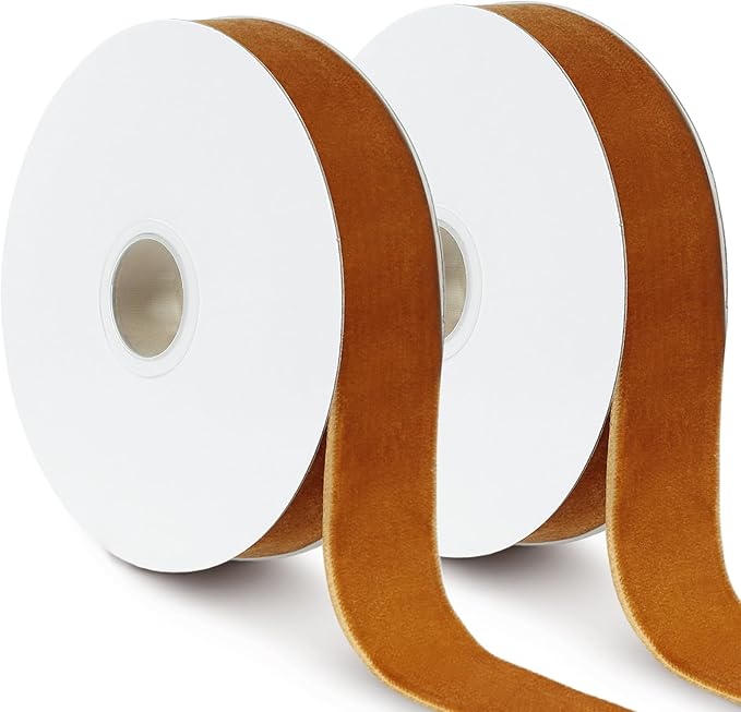 Khaki Velvet Ribbon, 1 Inch x 20 Yards Single Faced Khaki Ribbon for Gift Wrapping, Bow Making, Christmas Tree Decorations, Wreath Making and DIY Crafts (10 Yards Each Roll)