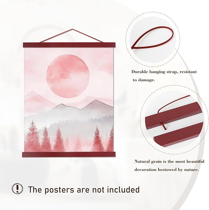 Artmag Magnetic Poster Hanger Frame, 17x22 17x24 17x31 Light Wood Wooden Magnet Canvas Artwork Print Poster Hangers Frames Hanging Kit (Mahogany, 17")