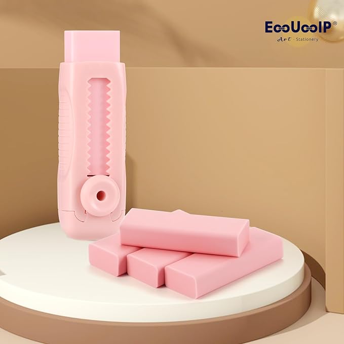 EooUooIP 4+1 Pack Rubber Pink Erasers Sliding Retractable Eraser, Large Pink Erasers, Soft Cute Eraser, Large Pencil Eraser for School Office Art Drawing Pencil Eraser for Kids