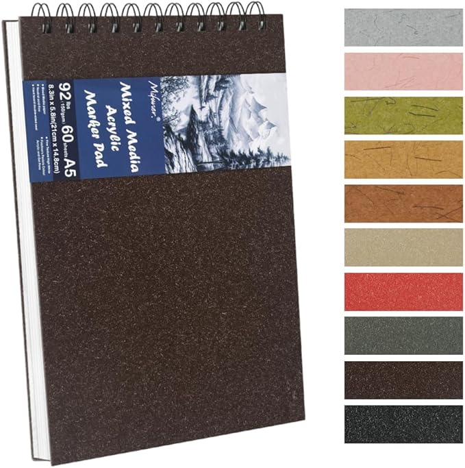8.3x5.8 Sketch Book, Top Spiral Bound Sketch Pad, 60sheets 92lb/150gsm Bright White Paper, Acid-Free Mixed Media Paper for Painting, Dawing & Art Supplies. B-DarkCoffee