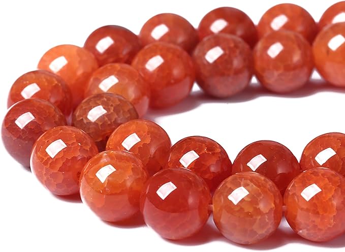 10mm 36pcs Natural Red Dragon Vein Agate Stone Beads for Jewelry Making Energy Healing Round Beads DIY Bracelet Necklace Accessories 15" (10mm, Red Dragon Vein Agate)