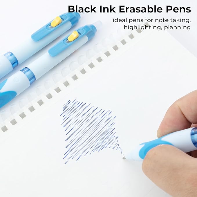 M&G 6 Pcs Retractable Erasable Gel Pens, 0.5 mm Blue Ink Gel Pen, Extra Fine Point Erasable Pen Make Mistakes Disappear, Premium Comfort Grip Note Taking and Crossword Puzzles