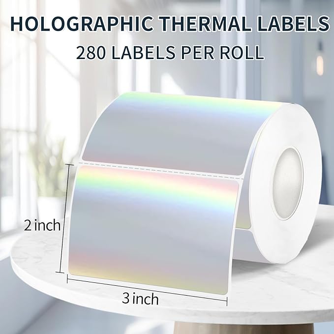 2" x 3" Holographic Thermal Label Stickers,Printable Rainbow Glitter Thermal Printer Sticker Labels for Gift Wrapping, Self-Adhesive Name Price Tag DIY Custom Logo Design (280 pcs)