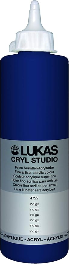 Lukas CRYL Studio Artist Acrylic Paint, Indigo, 500 ml Bottle - High Pigment Acrylic Paints for Canvas Painting, Large Scale Works - Medium-Viscosity, Water-Mixable, Fast Drying